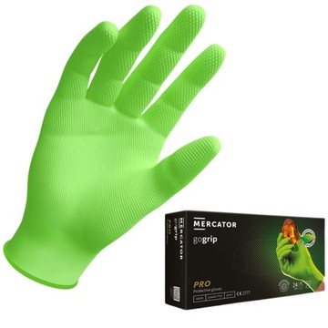 50SZT RĘKAWICE RĘKAWICZKI NITRYLOWE GOGRIP MERCATOR MOCNE GRUBE GREEN XL