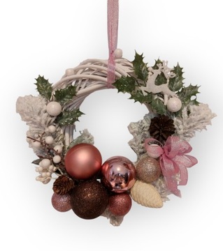 Рождественский венок, праздничный розовый, 30 см, украшение на дверь