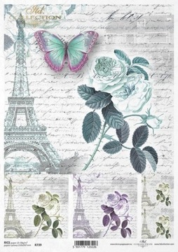 ITD Collection - Decoupage Papier RYŻOWY R0739 - MOTYLE róże Vintage - A4