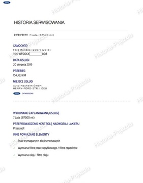 История обслуживания FORD VIN Проверка у дилера 7/7