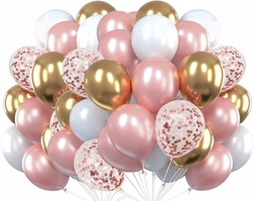 Balony Różowo Złote 60szt Ślub komunia zestaw lateks Wesele Urodziny bal