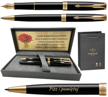 ZESTAW PARKER SONNET GT PIÓRO DŁUGOPIS ZŁOCENIA Z GRAWEREM + TABLICZKA
