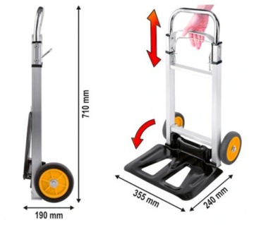 Небольшая складная транспортная тележка на колесах массой 90 кг для перевозки грузов.