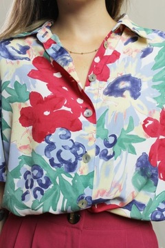 Letnia koszula vintage w kwiaty z krótkim rękawem Przewiewna bluzka Retro