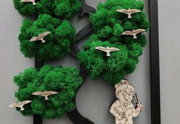 Дерево бонсай с мхом День бабушки и дедушки, гравюра с птицами, 37x24