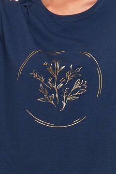 Bluzka Damska Oversize T-Shirt na Krótki Rękaw Nadruk Złote Kwiaty MORAJ L
