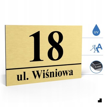 NUMER NA DOM TABLICZKA ADRESOWA Z NUMEREM DOMU 32x21 cm ZŁOTA + KOŁKI