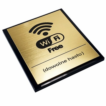 Piktogram wi-fi, złota tabliczka, DOWOLNY ZNAK, 10cm x 13,5cm