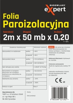 Желтая пароизоляционная пленка 2x50 100м2 0,2 ​​СЕРТИФИКАЦИЯ CE