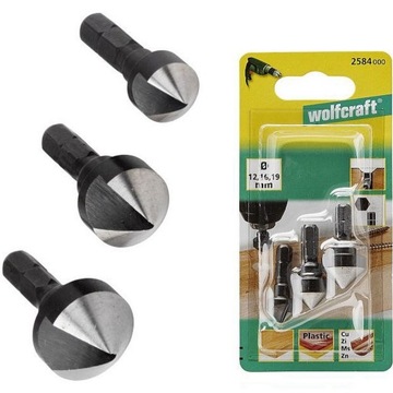 WOLFCRAFT 3szt fazowników pogłębiaczy pod wkręty