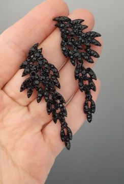 СЕРЬГИ ЧЕРНЫЕ КРЫЛЬЯ, ДЛИННЫЕ ЦИРКОНИИ, КРАСИВЫЕ