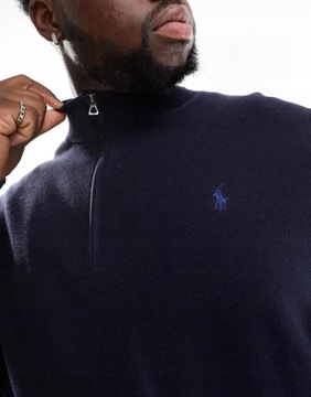 Polo Ralph Lauren NH8 oiv granatowy sweter stójka zamek tekstura logo XXL