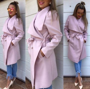 PŁASZCZ FLAUSZOWY WIĄZANY KOPERTOWY FUKSJA PINK