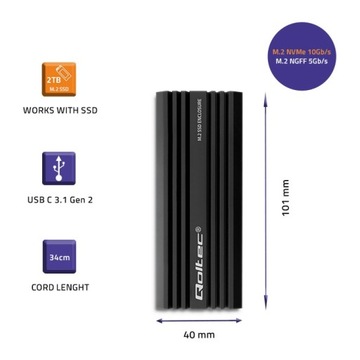 Корпус для твердотельного накопителя M.2 SATA NVMe USB-C емкостью до 2 ТБ