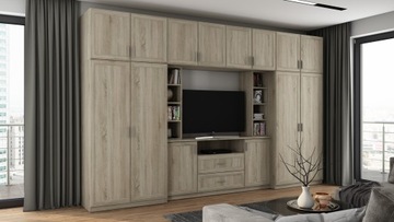 Meblościanka 380 cm dąb sonoma do salonu premium