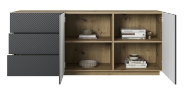 КОМОД LOFT С ЯЩИКАМИ МАССИВНЫЙ ШКАФ ДУБ ARTISAN СЕРЫЙ МАТОВЫЙ, РЕБРИСТЫЙ