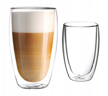 ZESTAW KOMPLET 2 SZKLANEK TERMICZNYCH DO KAWY LATTE HERBATY ANDREA 380ML