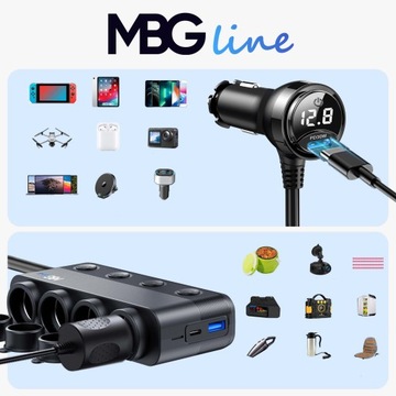 РАЗЪЕМ ПРИКУРИВАТЕЛЯ 12 В 24 В АВТОМОБИЛЬНОЕ ЗАРЯДНОЕ УСТРОЙСТВО QC PD 3x USB