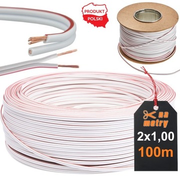 KABEL PRZEWÓD DWUŻYŁOWY BIAŁY 2x1,0 MIEDŹ 100mb - PEŁNA ROLKA