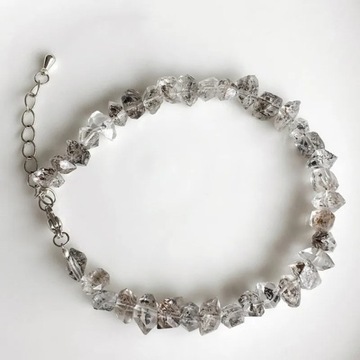 Herkimer Diamond black white baroque faceted 5-7mm Bracelet 17cm