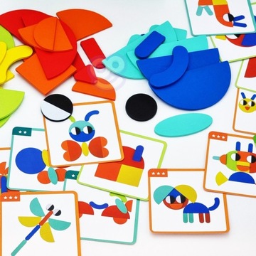 DREWNIANA UKŁADANKA 40 WZORÓW MONTESSORI PUZZLE 55 EL.