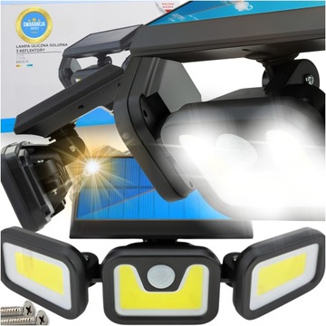 LAMPA SOLARNA 3w1 LED COB ULICZNA CZUJNIK RUCHU ZMIERZCHU OGRODOWA IP65