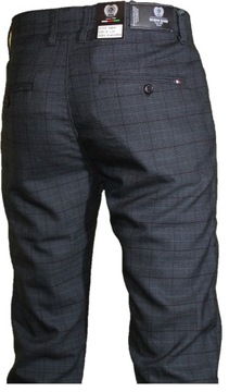 SPODNIE DŁUGA NOGAWKA KRATA CZARNE PROSTE L34 W32