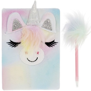 PAMIĘTNIK PLUSZOWY NOTES WŁOCHACZ UNICORN DŁUGOPIS