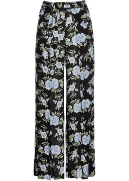 Z4671 SPODNIE PALAZZO CZARNE W KWIATY R.40