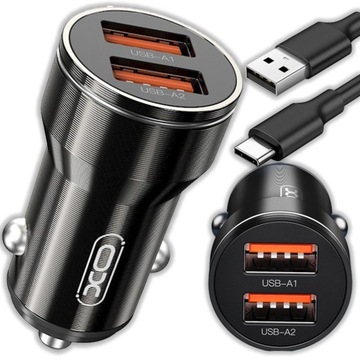 МОЩНОЕ АВТОМОБИЛЬНОЕ ЗАРЯДНОЕ УСТРОЙСТВО XO CC48 2xUSB 2.4A ЧЕРНОЕ + КАБЕЛЬ USB-C 100СМ