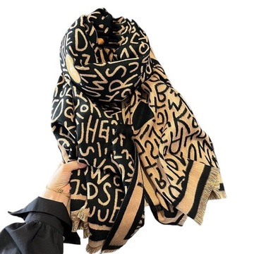 ELEGANCKI DWUSTRONNY SZAL SZALIK KASZMIR CAMEL