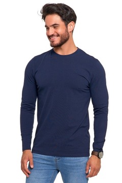 KOSZULKA MĘSKA Z DŁUGIM RĘKAWEM LONGSLEEVE GRANATOWA BAWEŁNIANA MORAJ L
