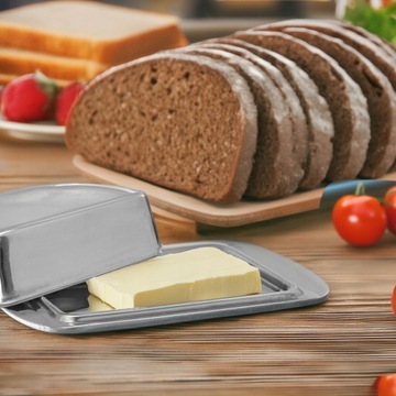 МАСЛЕНКА с крышкой, емкость для масла, нержавеющая сталь, 16,5x10x4,5 см