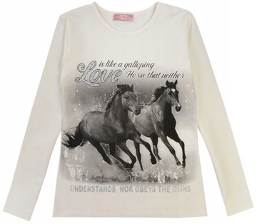 BLUZKA TUNIKA BAWEŁNA LOVE KOŃ ecru 134 H206S