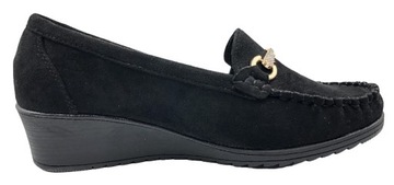ЧЕРНЫЕ МОКАСИНЫ ЖЕНСКИЕ НА КЛИНКЕ, ДЕКОРАТИВНЫЙ ЦИРКОНИЙ GS50 41