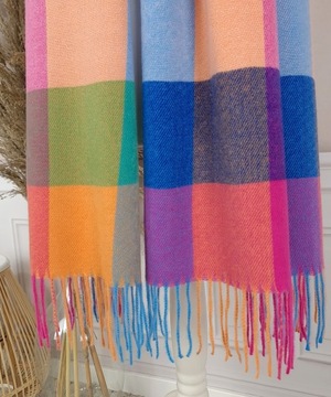 DUŻY CIEPŁY SZAL damski Z WEŁNĄ długi szalik KOLOROWA KRATA - NOWE KOLORY
