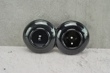 Розетка лофт черная, 230В ретро контакт LOFT