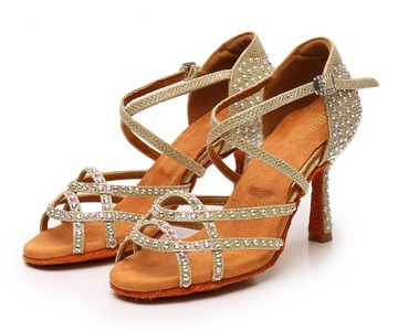 BUTY DO TAŃCA TANECZNE Z CYRKONIAMI ZŁOTE 9cm