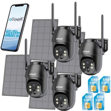 Venkovní solární otočná kamera Gsm 3G 4G Lte Sim karta 3MPx 4xZOOM 4ks