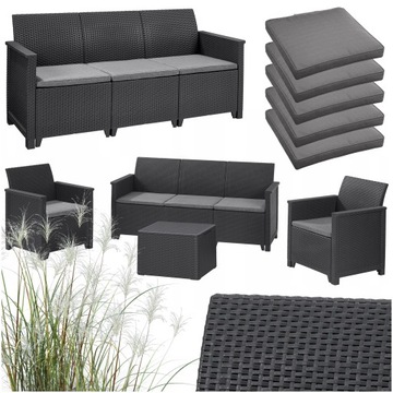 MEBLE OGRODOWE RATANOWE 5 OSOBOWE SOFA 2x FOTEL TECHNORATTAN PODUCHY GRATIS