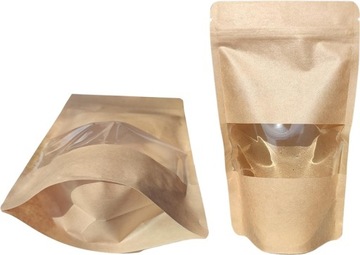 ПАКЕТ DOYPACK ИЗ КРАФТ-БУМАГИ НА НЕРЕВКЕ МАЛЕНЬКОЕ ОКНО 250 мл 25