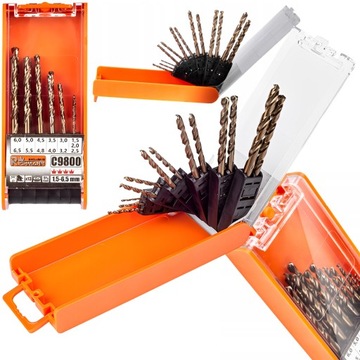 ZESTAW WIERTŁA DO METALU KOBALT 1,5-6,5MM 13 ELEMENTÓW HSS-Co (5%) RICHMANN