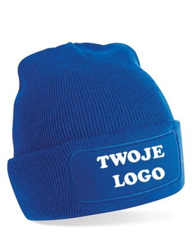 Czapka zimowa PATCH niebieska z LOGO nadruk Napis