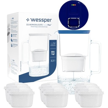 Szklany dzbanek filtrujący Wessper Aquamax z licznikiem LED 3l + 10x Filtr