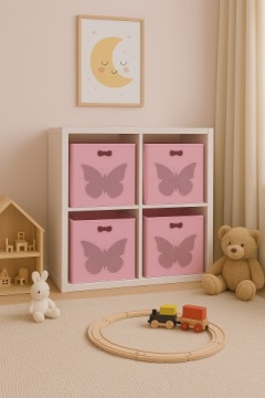 Текстильная корзина 27×27×28 см розовая с корзиной для игрушек 