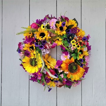 Весенний венок ПОДСОЛНУШКИ на дверь, цветы, 40 см.