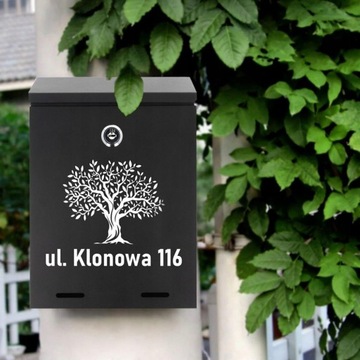 SKRZYNKA NA LISTY POCZTOWA Z NUMEREM DOMU ADRESEM NAPIS RAL CZARNY MATOWY