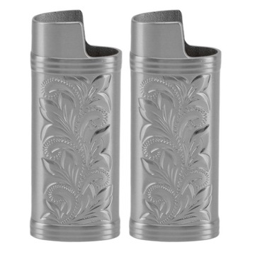 Etui na zapalniczkę 3D z motywem kwiatowym, grawerowane, szare, 2 szt.