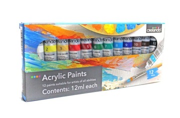 FARBY AKRYLOWE 12 KOLORÓW x 12ml MOCNE KRYCIE