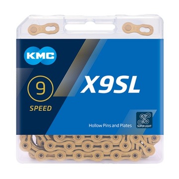 Велосипедная цепь KMC X9SL 9-рядная 114 звеньев Ti-N GOLD GOLD BOX + CAP